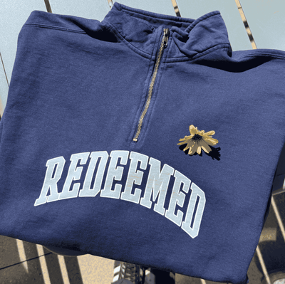 NEW! | "REDEEMED" UNIVERSITY COMFORT COLOR QUARTER ZIP | NAVY