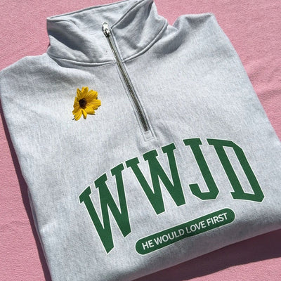 NEW! | "WWJD" UNIVERSITY QUARTER ZIP | ASH