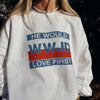 NEW EXCLUSIVE | RETRO "WWJD" FLAG CREWNECK | WHITE