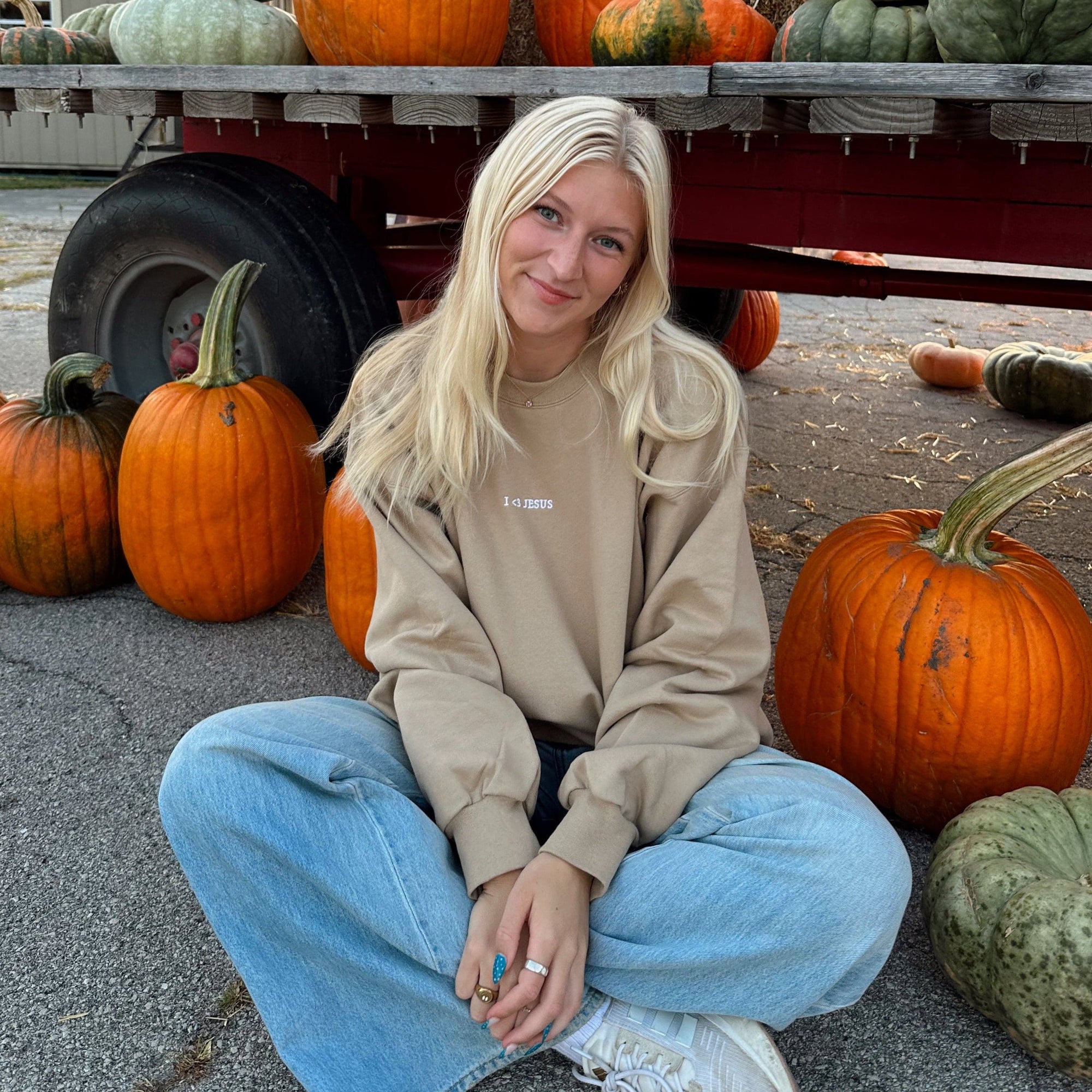 NEW | "I <3 JESUS" PREMIUM EMBROIDERED CREWNECK | LIGHT BROWN