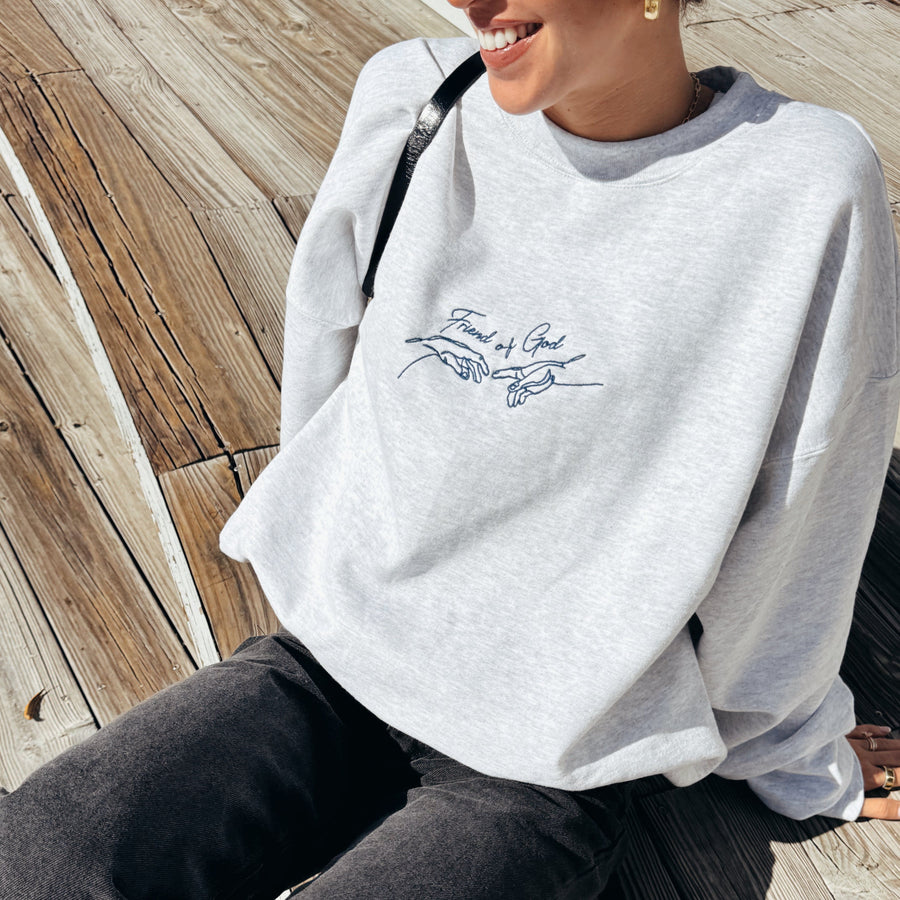 RESTOCK! | "FRIEND OF GOD" | PREMIUM EMBROIDERED CREWNECK | ASH