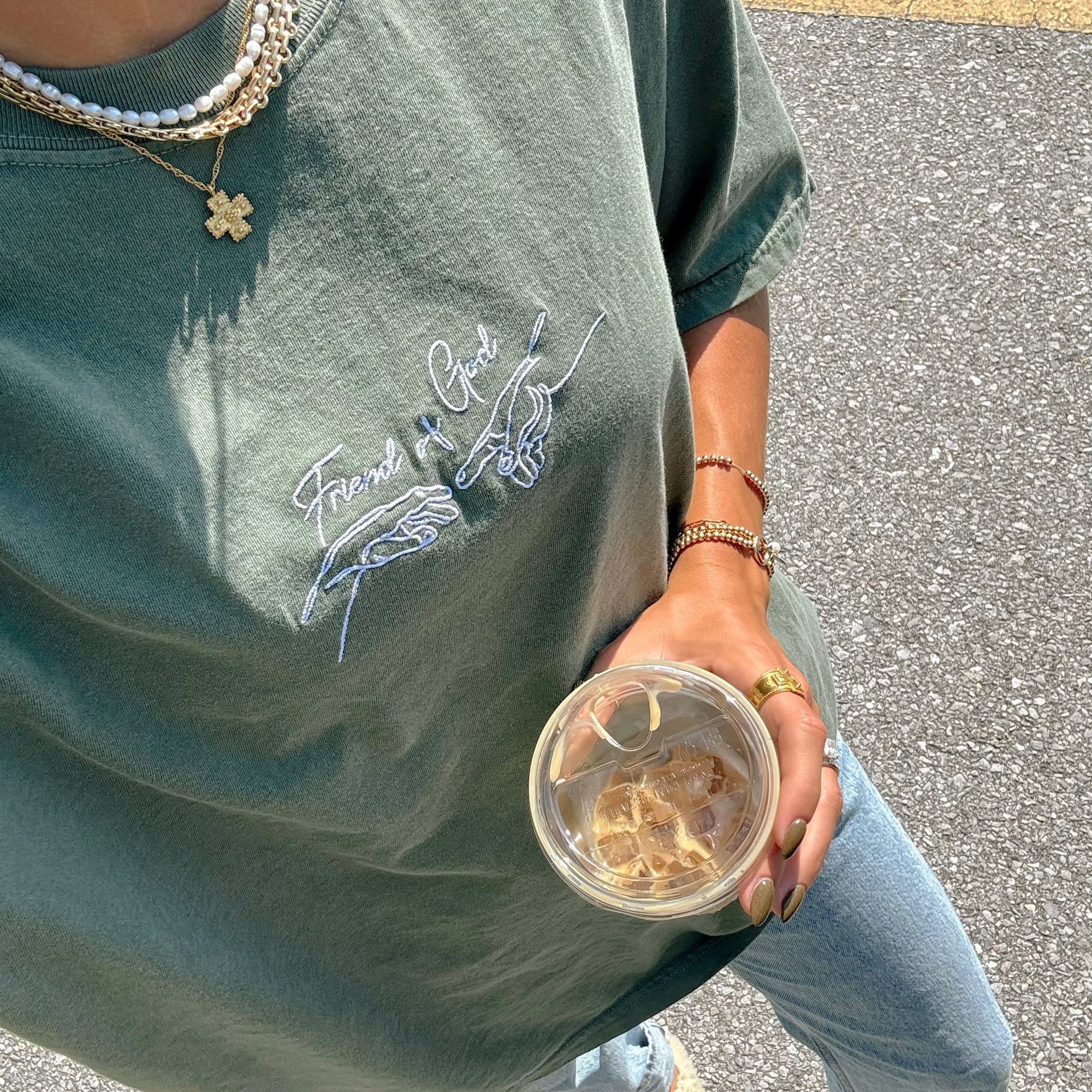 "FRIEND OF GOD" EMBROIDERED COMFORT COLOR TEE | MOSS