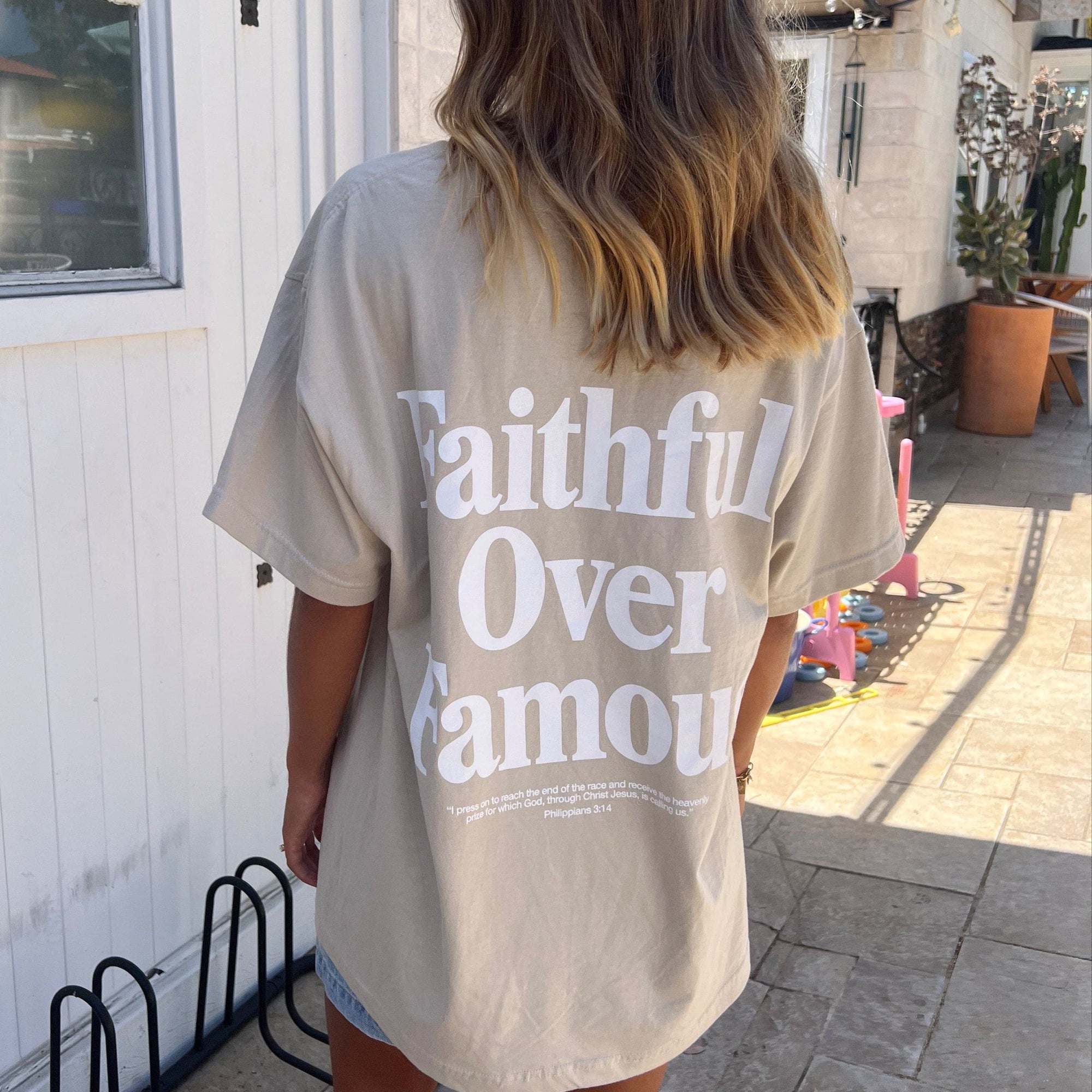 NEW! | "FAITHFUL OVER FAMOUS" TEE | SAND