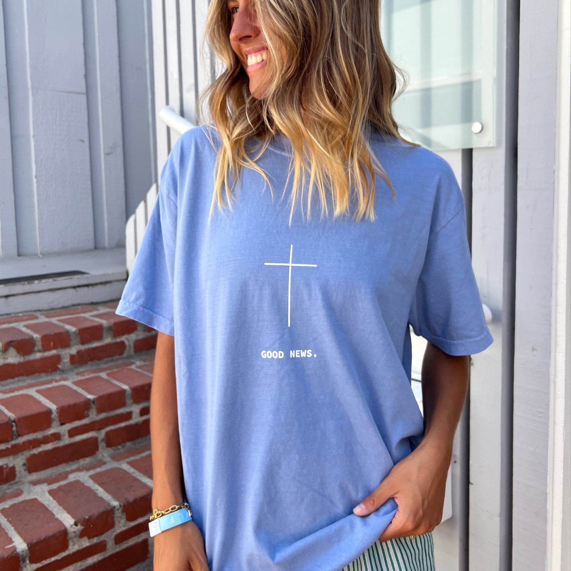 NEW! | "GOOD NEWS" PREMIUM COMFORT COLOR TEE | WASHED DENIM