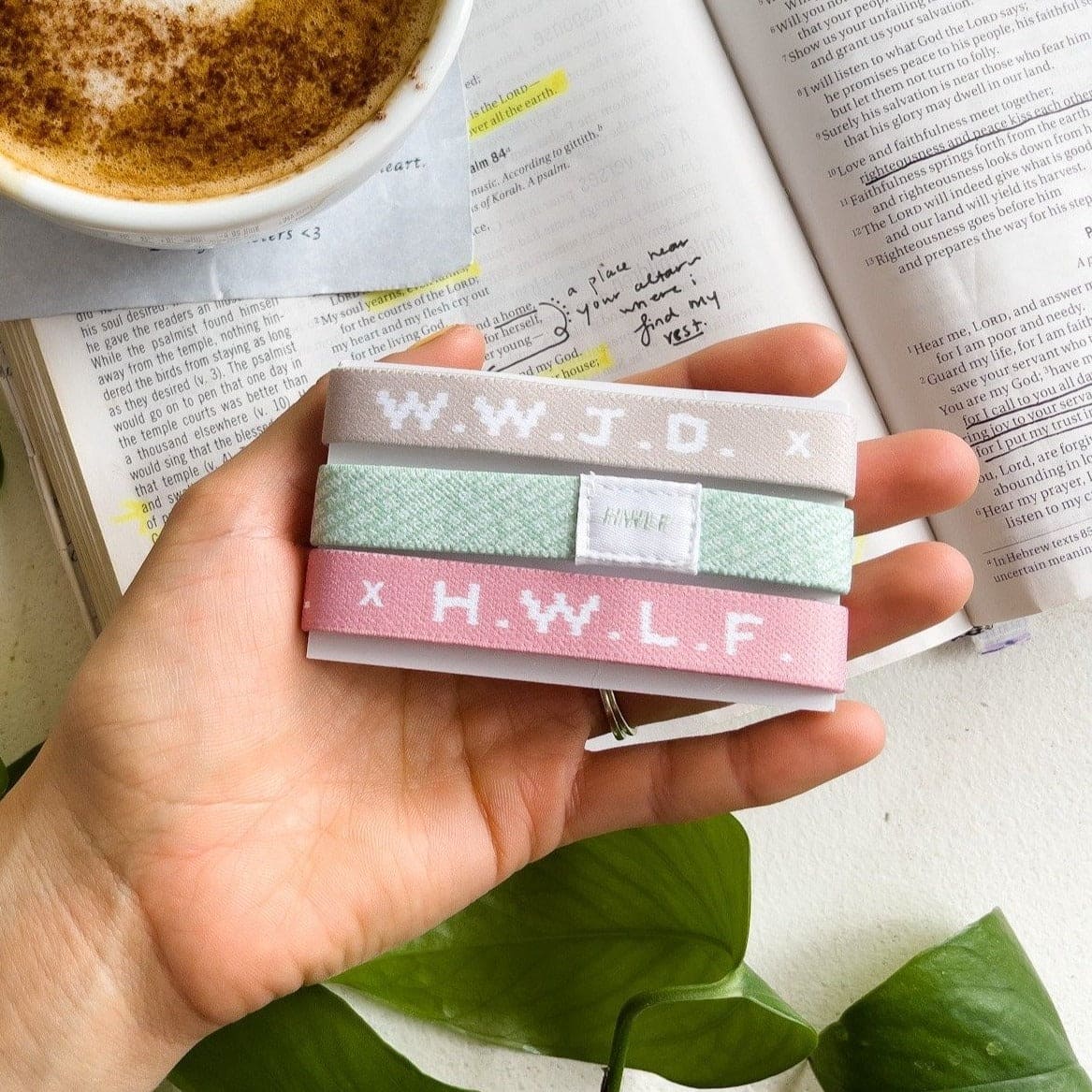 WWJD x HWLF elastic bracelets, neutral 3-pack