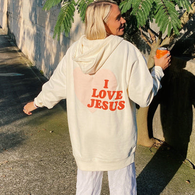 RESTOCK! PUFF PRINT | "I LOVE JESUS" | CREAM | HOODIE