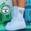 NEW! | "LOVE NEVER GIVES UP" SOCKS | GREEN AND WHITE